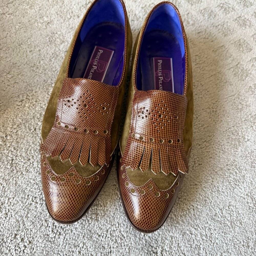 Phyllis Poland Molfetta made in Italy Suede Lizard Loafers  size 8
